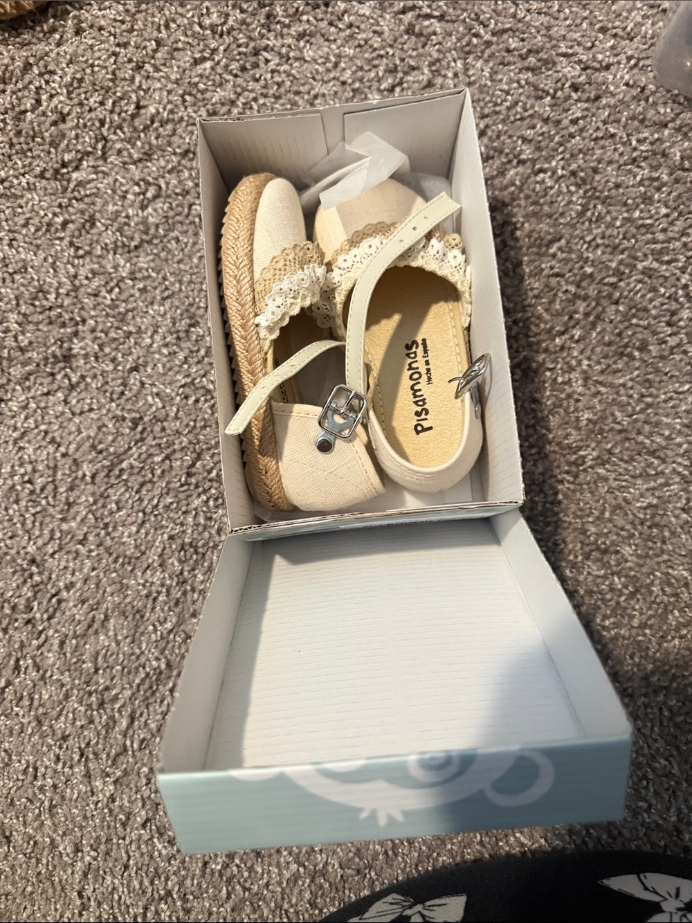 Girls' Cream Espadrille Sandals with Lace Strap -